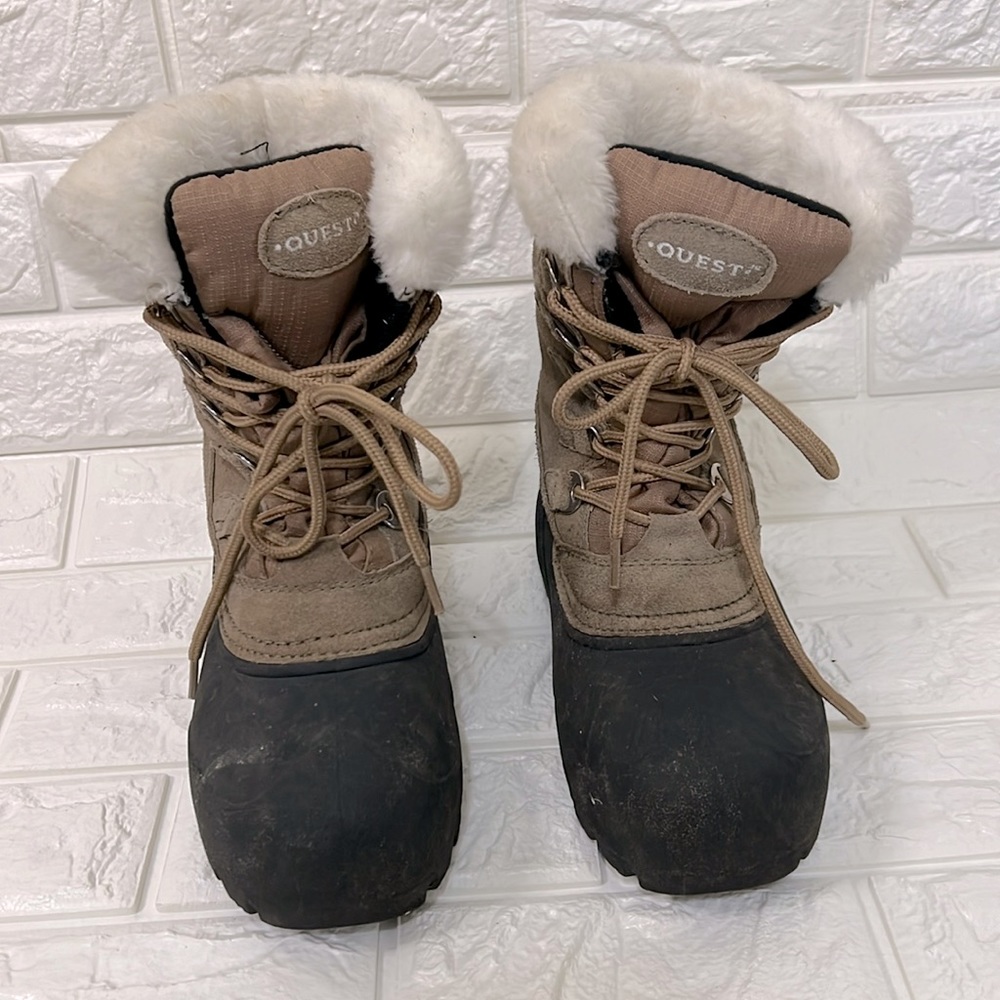 Quest Thinsulate Womens Boots Fawn Black Leather Outdoor Winter Snow Sz 6